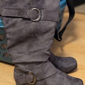 Journee Collection Women's Charcoal Faux Suede Boots